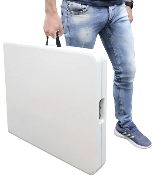 Mesa Plegable Portafolio Exterior Jardín 240cm Eventos Color Blanco